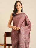 Burgundy Cotton Blend Saree With Blouse Piece