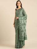 Green Cotton Blend Saree With Blouse Piece