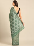 Green Cotton Blend Saree With Blouse Piece