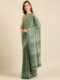 Green Cotton Blend Saree With Blouse Piece