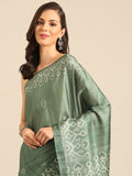 Green Cotton Blend Saree With Blouse Piece