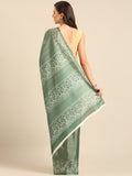 Green Cotton Blend Saree With Blouse Piece