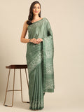 Green Cotton Blend Saree With Blouse Piece