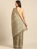 Olive Cotton Blend Saree With Blouse Piece