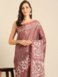 Burgundy Cotton Blend Saree With Blouse Piece