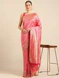 Pink Silk Blend Saree With Blouse Piece