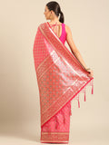 Pink Silk Blend Saree With Blouse Piece