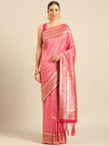 Pink Silk Blend Saree With Blouse Piece