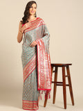 Sea Green Silk Blend Saree With Blouse Piece