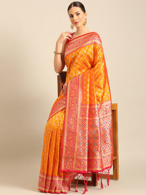 Mustard Silk Blend Saree With Blouse Piece