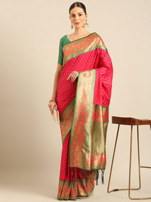 Pink Silk Blend Saree With Blouse Piece