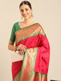 Pink Silk Blend Saree With Blouse Piece