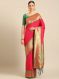 Pink Silk Blend Saree With Blouse Piece