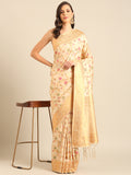 Cream Silk Blend Saree With Blouse Piece