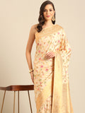 Cream Silk Blend Saree With Blouse Piece