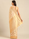 Cream Silk Blend Saree With Blouse Piece