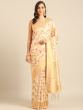 Cream Silk Blend Saree With Blouse Piece