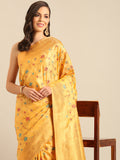 Mustard Silk Blend Saree With Blouse Piece