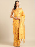 Mustard Silk Blend Saree With Blouse Piece