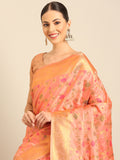 Pink Silk Blend Saree With Blouse Piece