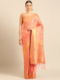 Pink Silk Blend Saree With Blouse Piece