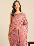 Pink Cotton Blend Saree With Blouse Piece