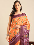 Orange Cotton Blend Saree With Blouse Piece