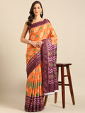 Orange Cotton Blend Saree With Blouse Piece