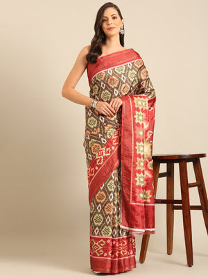 Olive Cotton Blend Saree With Blouse Piece