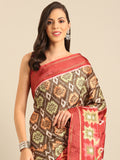 Olive Cotton Blend Saree With Blouse Piece