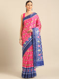 Pink Cotton Blend Saree With Blouse Piece