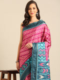 Magenta Cotton Blend Saree With Blouse Piece