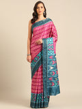 Magenta Cotton Blend Saree With Blouse Piece