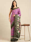 Purple Cotton Blend Saree With Blouse Piece