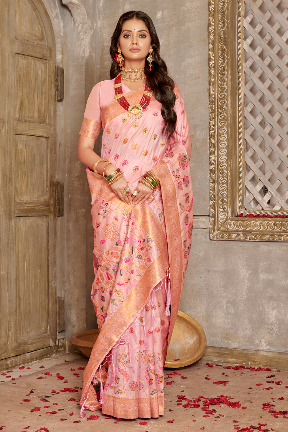 STUNNING BABY PINK COLOUR PURE SEMI SILK SAREE WITH HEAVY BROCADE BLOU – NY  Creation