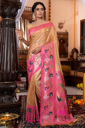 Tan Beige Paithani Saree