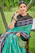 Turquoise Blue Banarasi Saree