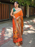 Yellow Paithani Silk Saree With Blouse Piece