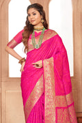 Magenta Banarasi Silk Saree With Blouse