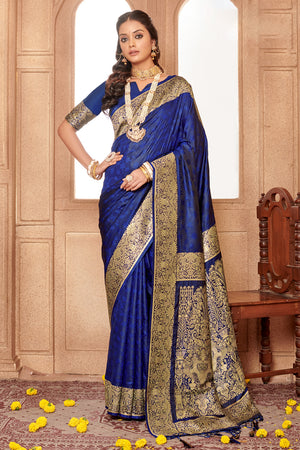 Royal Blue Banarasi Silk Saree With Blouse