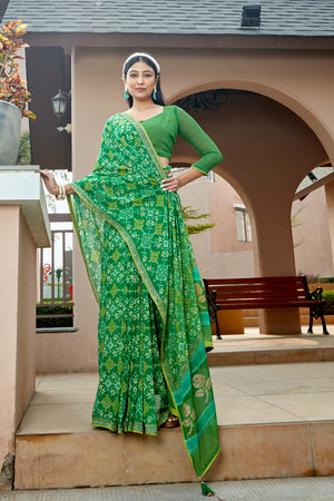 Sheen Green Chiffon Saree