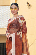 Sunset Orange Organza Saree