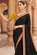 Jet Black Satin Chiffon Saree