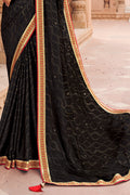 Jet Black Satin Chiffon Saree