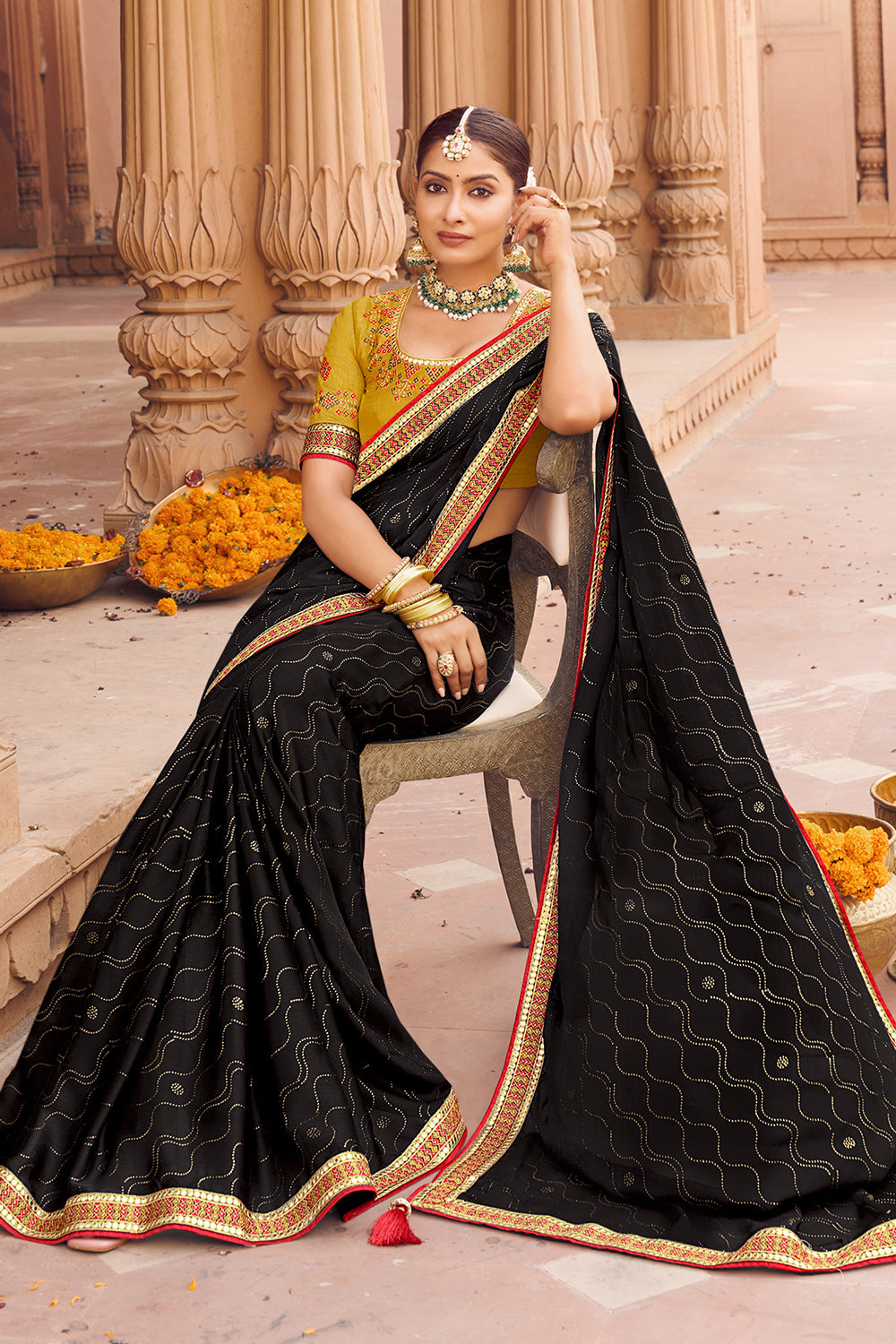 Buy Black Sarees for Women by SATRANI Online | Ajio.com