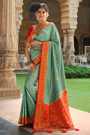 Seafoam Green Kanjivaram Saree