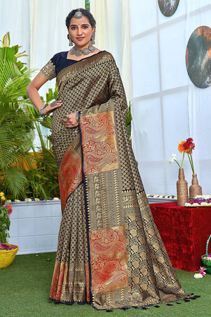 Jet Black Kanjivaram Saree