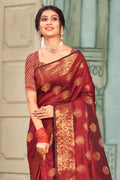 Berry Red Cotton Silk Saree