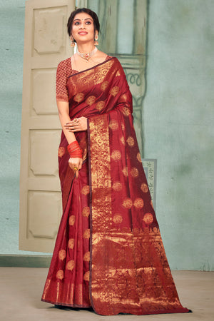 Berry Red Cotton Silk Saree