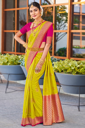 Lime Green Crepe Silk Saree